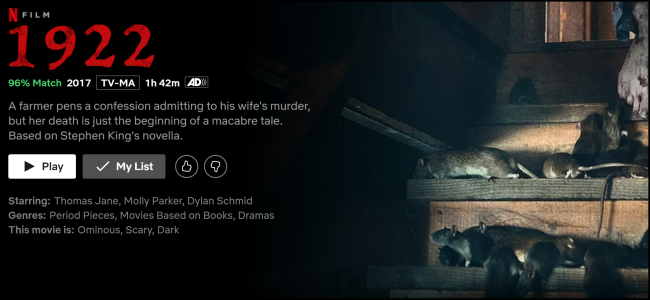 The "1922" watch page on Netflix.