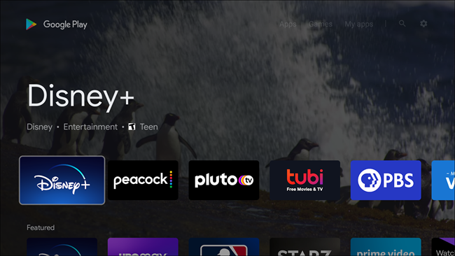The "Google Play" store on an Android TV.